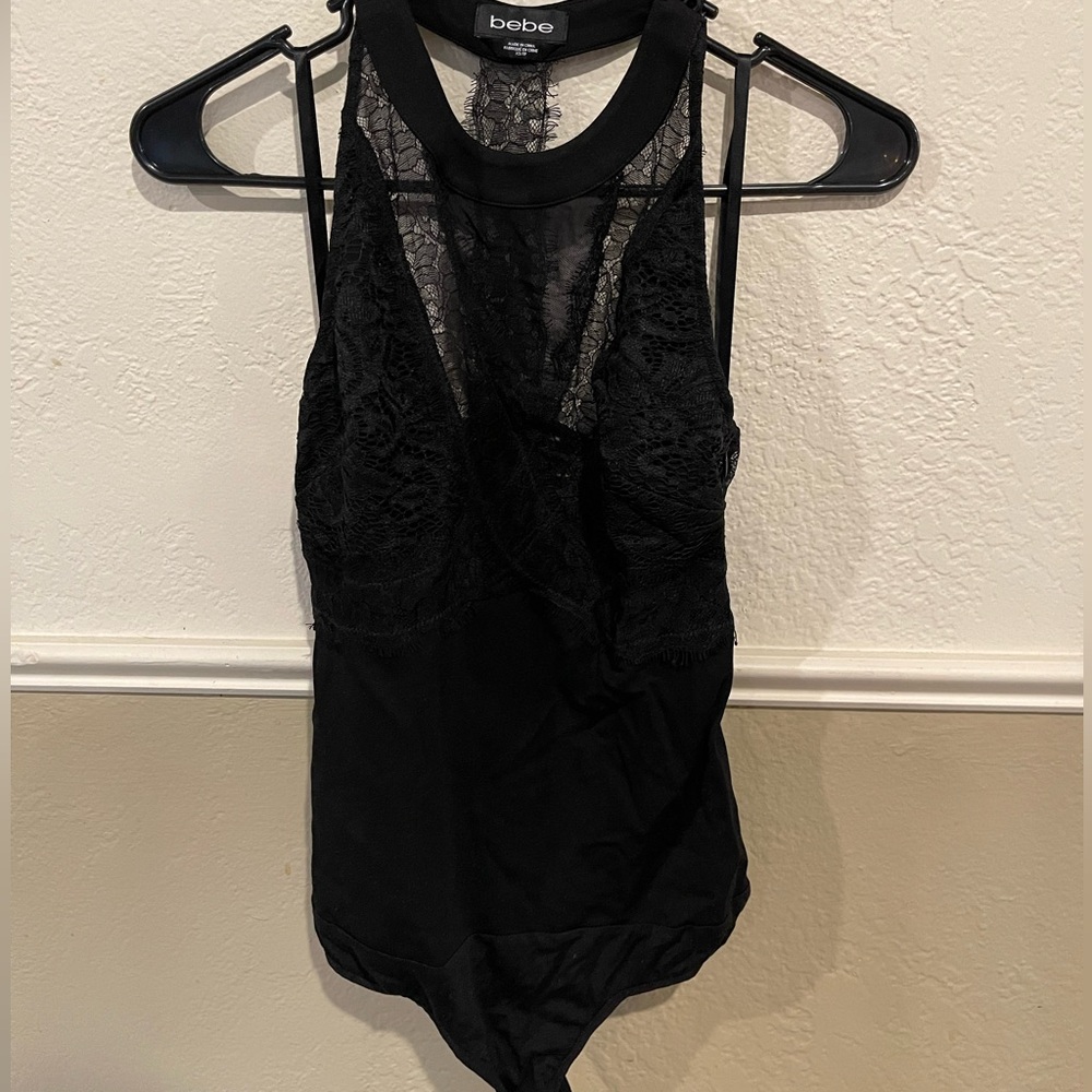Bebe black lace body suit with snap bottom